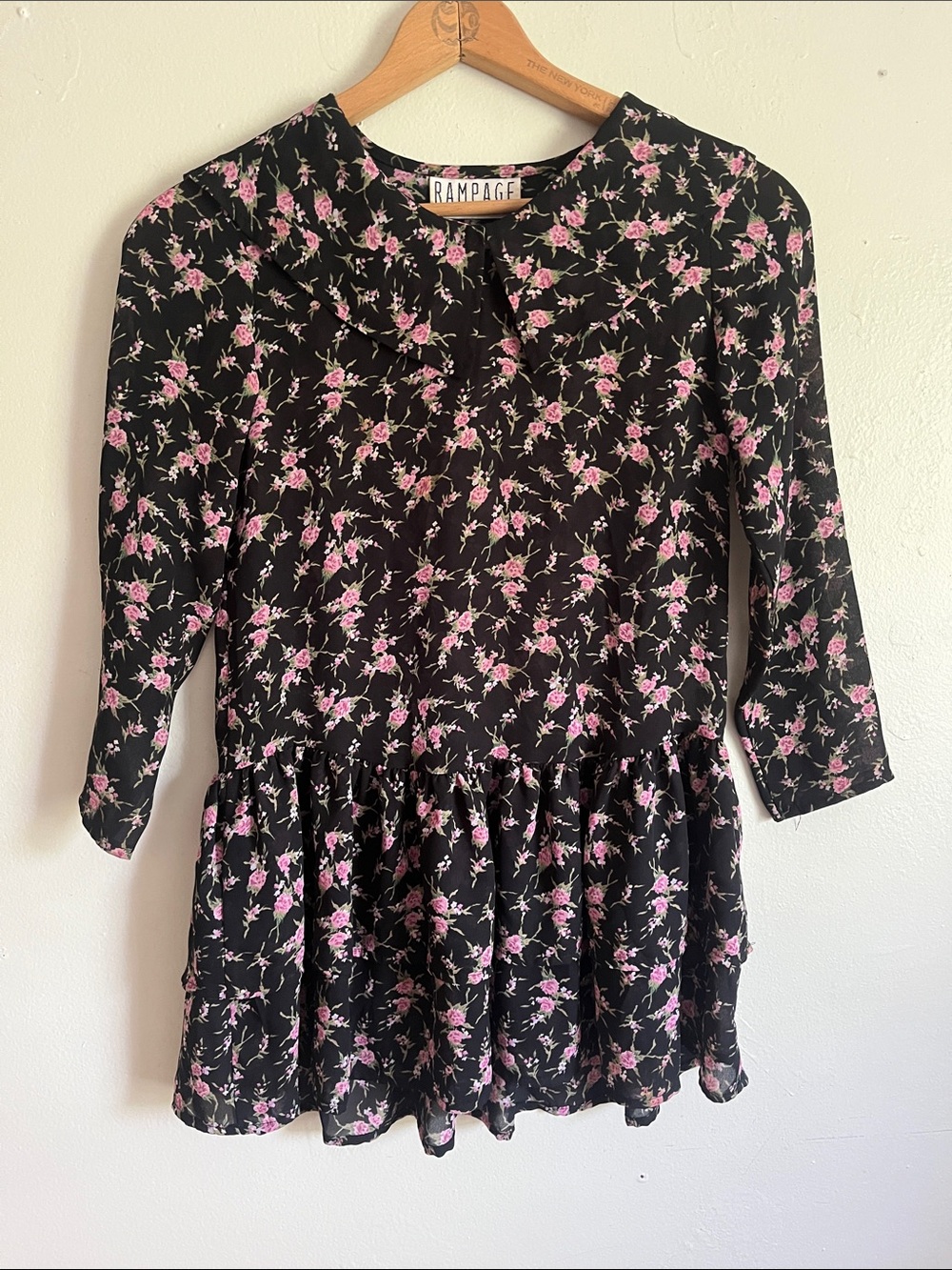 90’s Rampage Black Floral Peplum Top with Pink Floral Print